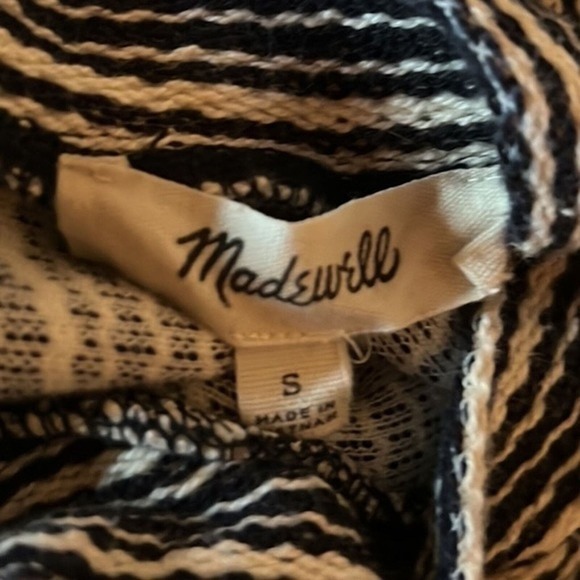 Madewell Shirt Women Small Mock Neck Textured Top White Gray Black Stripe Casual - Picture 7 of 8